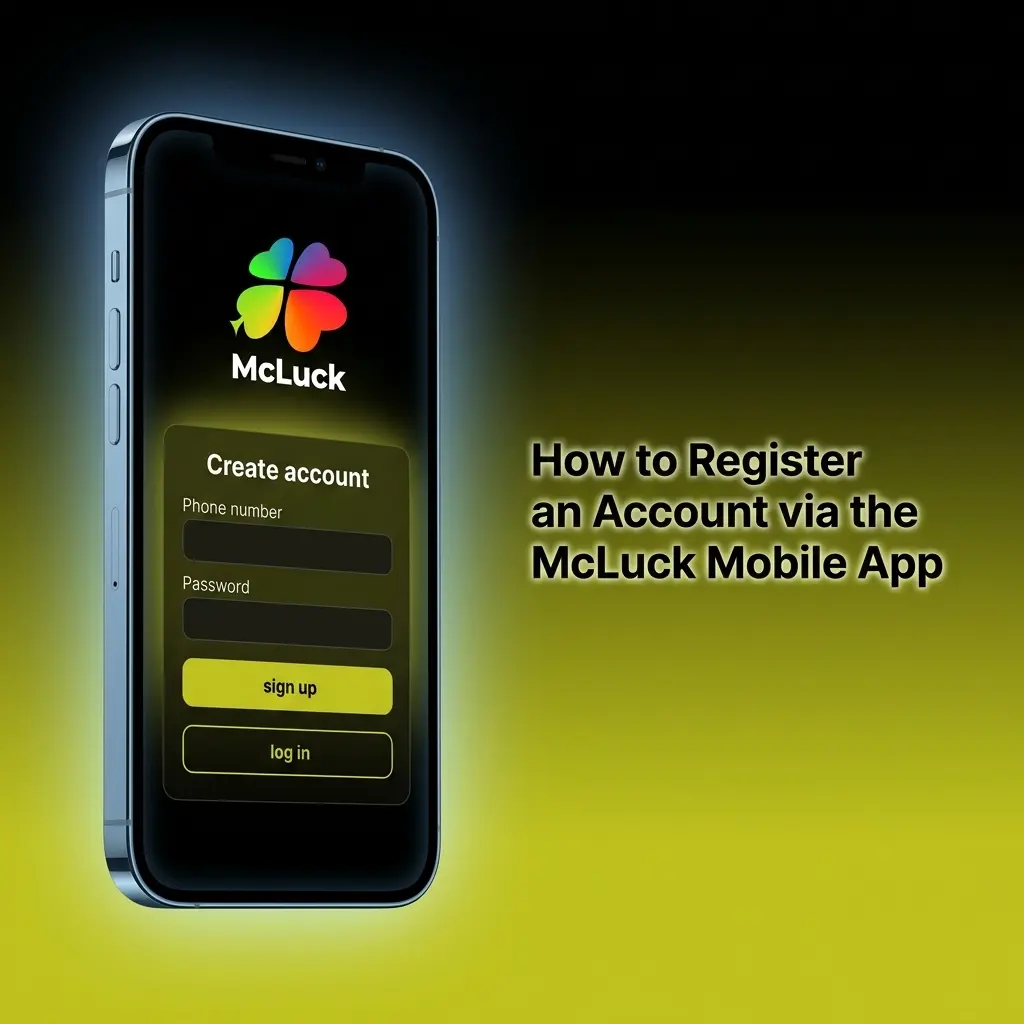 McLuck mobile app registration screen showing sign-up form fields for email, name, date of birth, and state selection