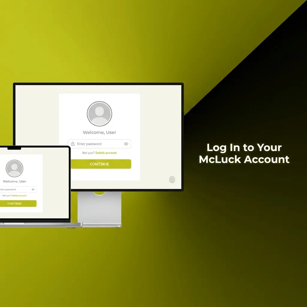 McLuck account login screen showing email and password fields with step-by-step sign-in process