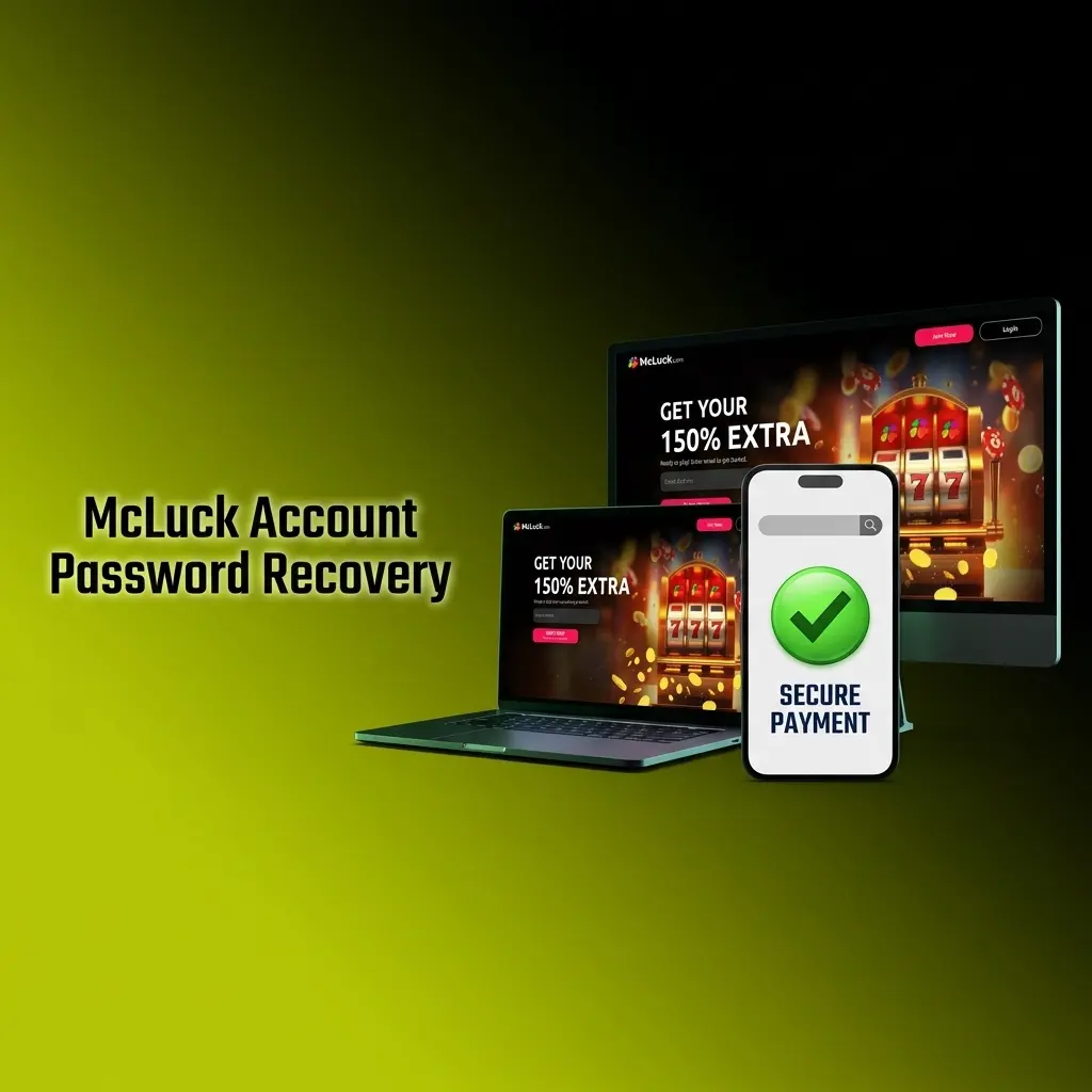 McLuck account password recovery steps showing login screen with Forgot Password link and email reset process