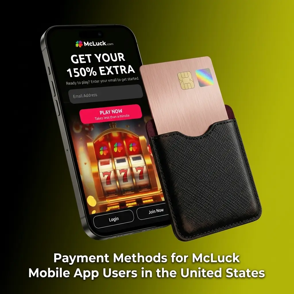McLuck mobile app payment methods including Visa, Mastercard, PayPal, Skrill, ACH transfer, and prepaid cards for US players