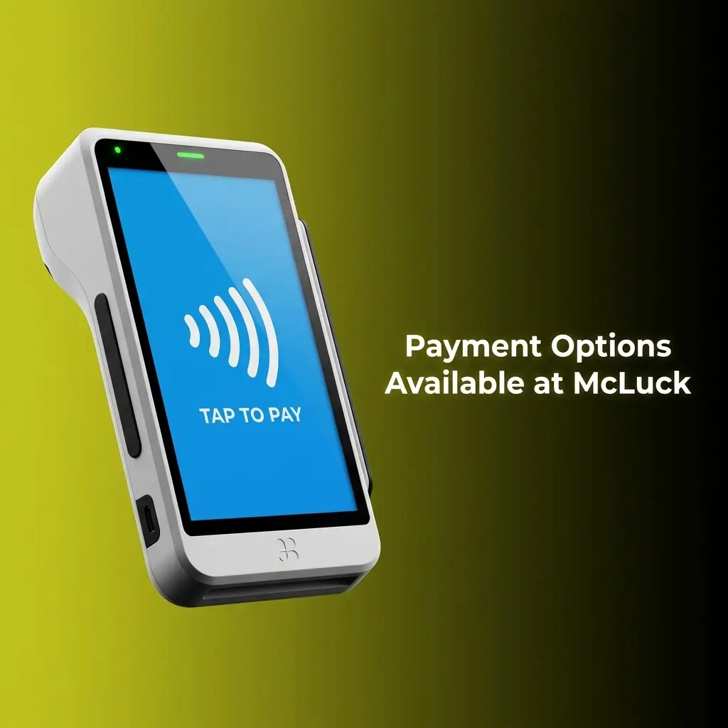 McLuck payment options including Visa, Mastercard, Apple Pay, Google Pay, and ACH bank transfer icons